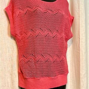 Pink Open Knit Mesh Sleeveless Top